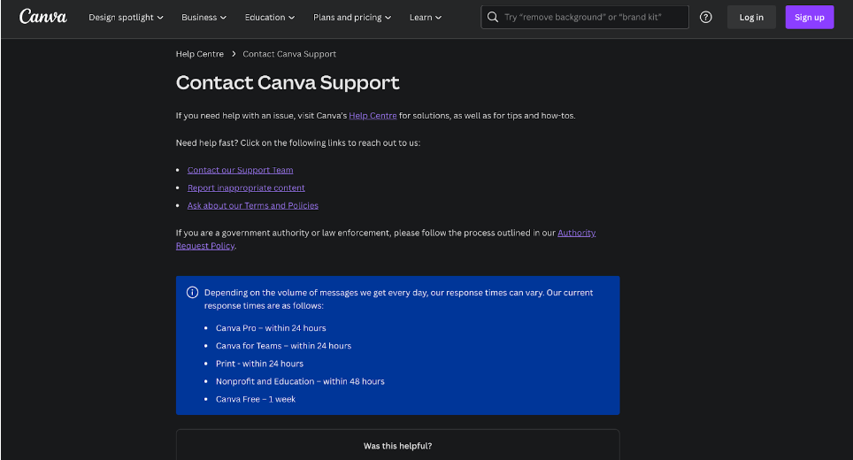 Canva Pro Customer Support