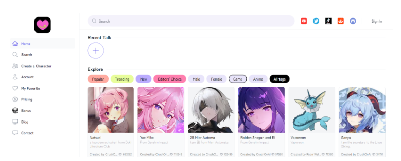 Character AI Alternative - Crushon