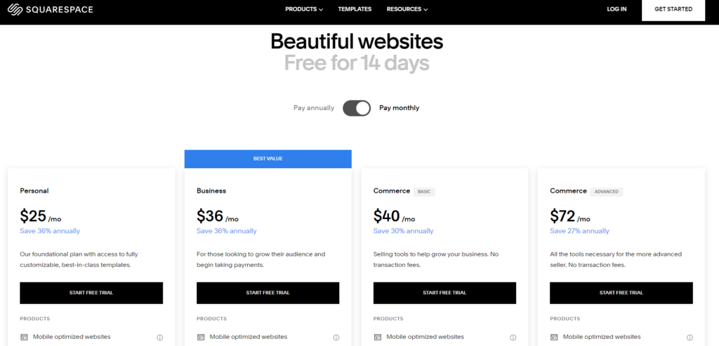 Squarespace Pricing Plans