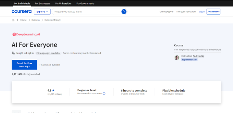 Coursera AI for Everyone